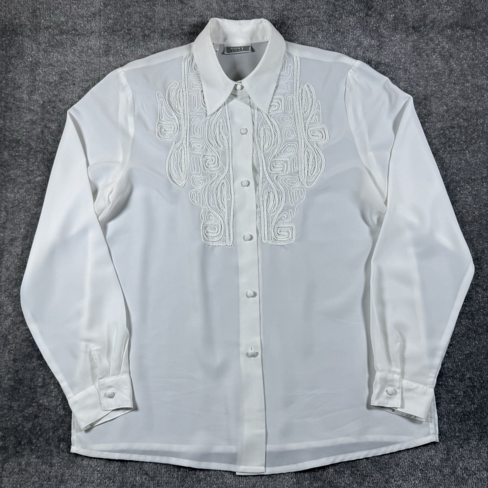 VTG Christie & Jill Top Women's 14 Tall White Intricate Embroidered Feminine